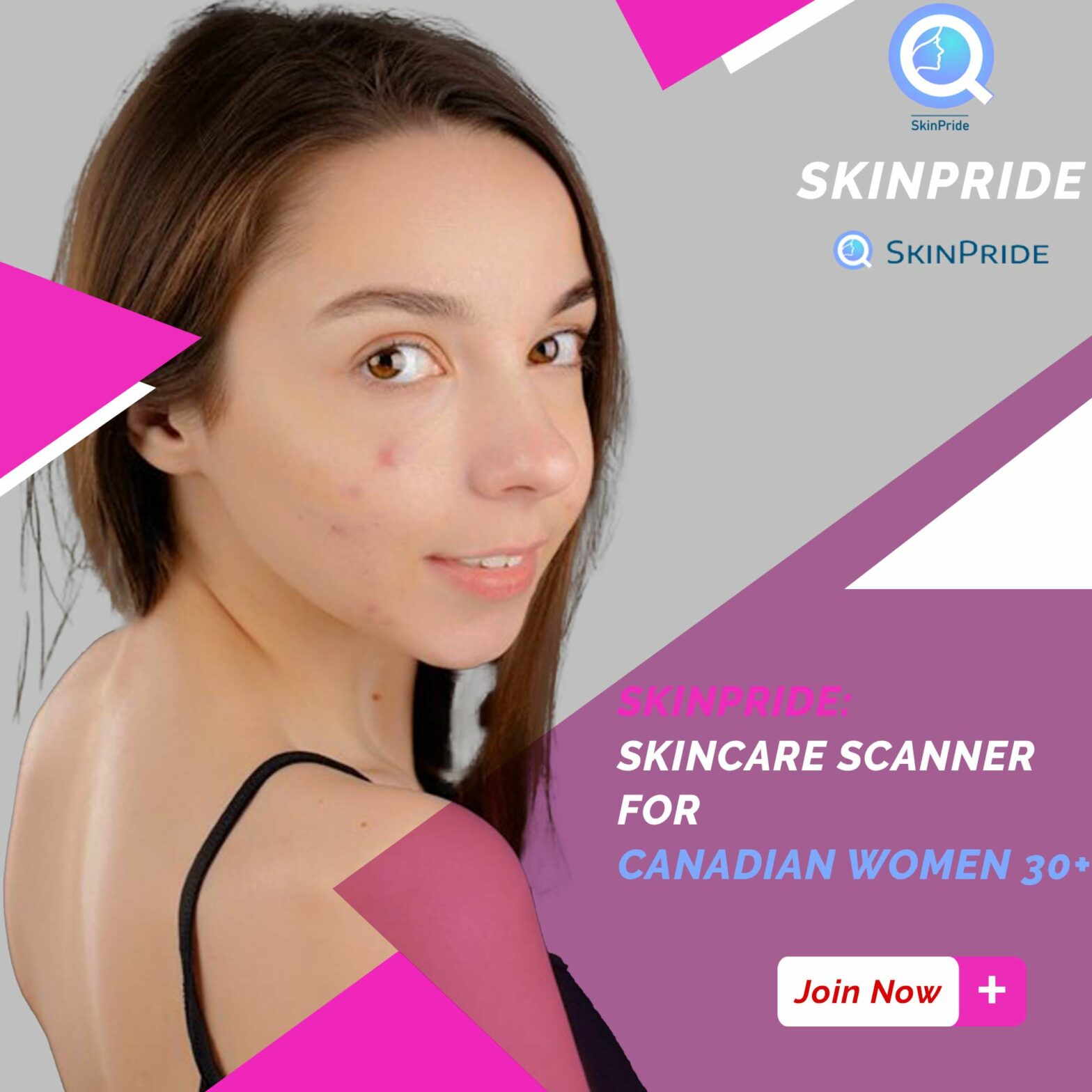 Canadian woman using SkinPride app for skincare analysis and personalized recommendations.