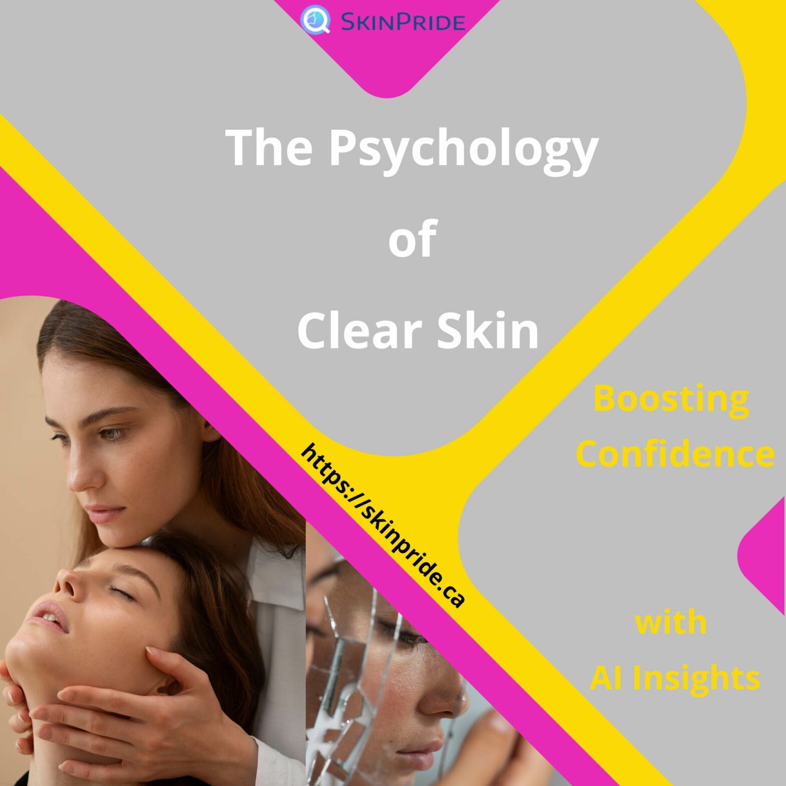 Illustration showing the connection between clear skin and confidence, with SkinPride