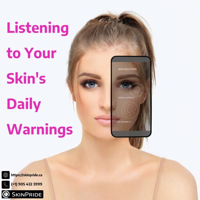 A young woman having her face scanned by artificial intelligence and a mobile phone