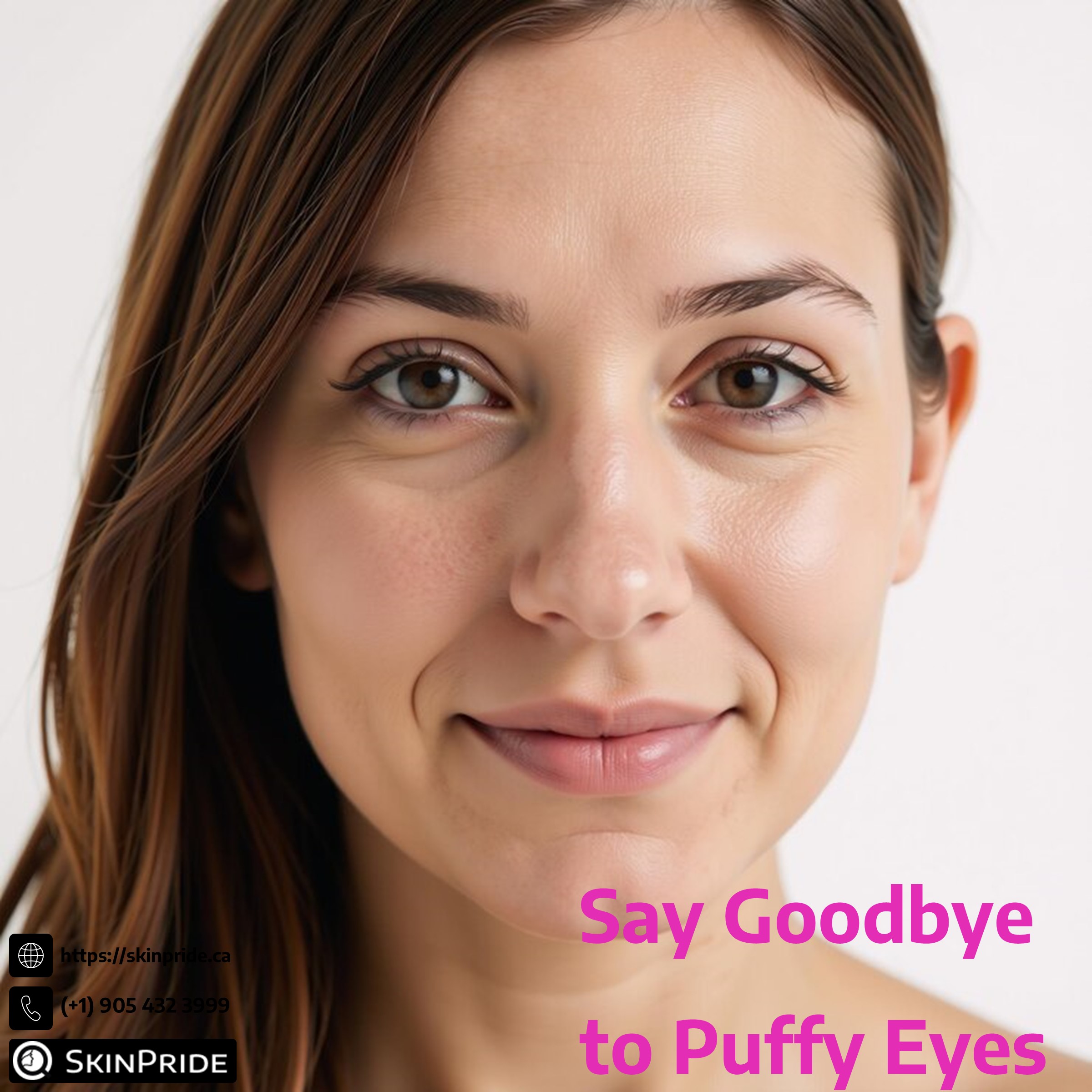 A woman who is tired and has puffy eyes.